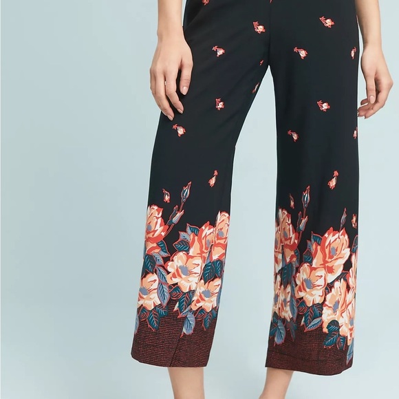 Anthropologie Black Blake Floral Print Trousers size Medium - Picture 6 of 16
